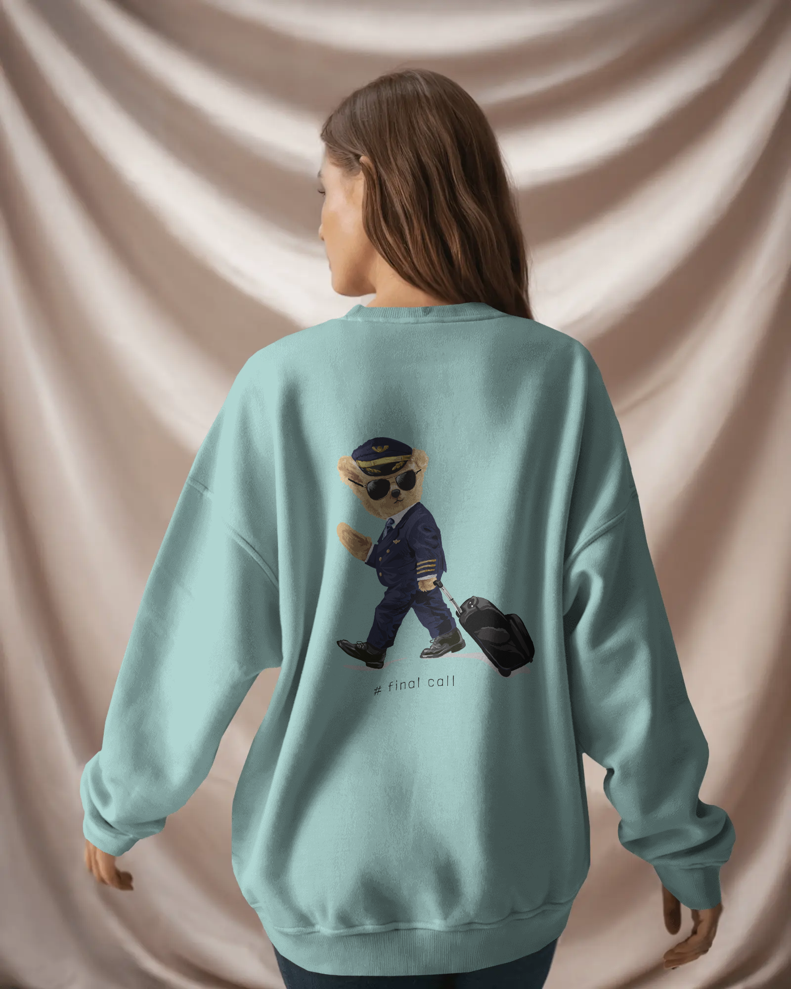 Polo Bear Pilot Crewneck Sweatshirt — Cute Travel Bear Graphic