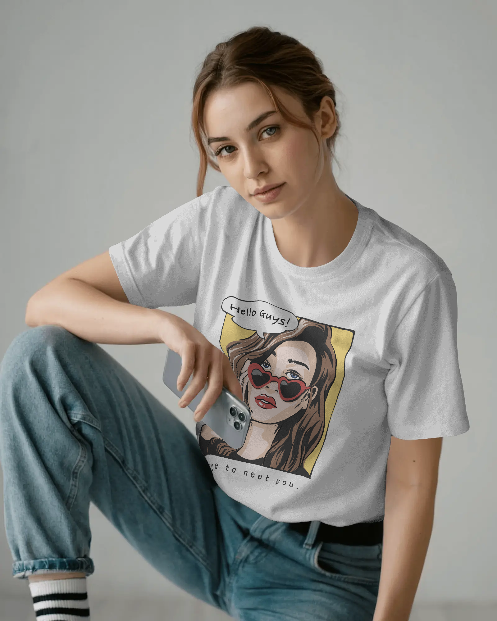 Hello Guys Graphic Tee — Women's Vintage Pop Art T-Shirt
