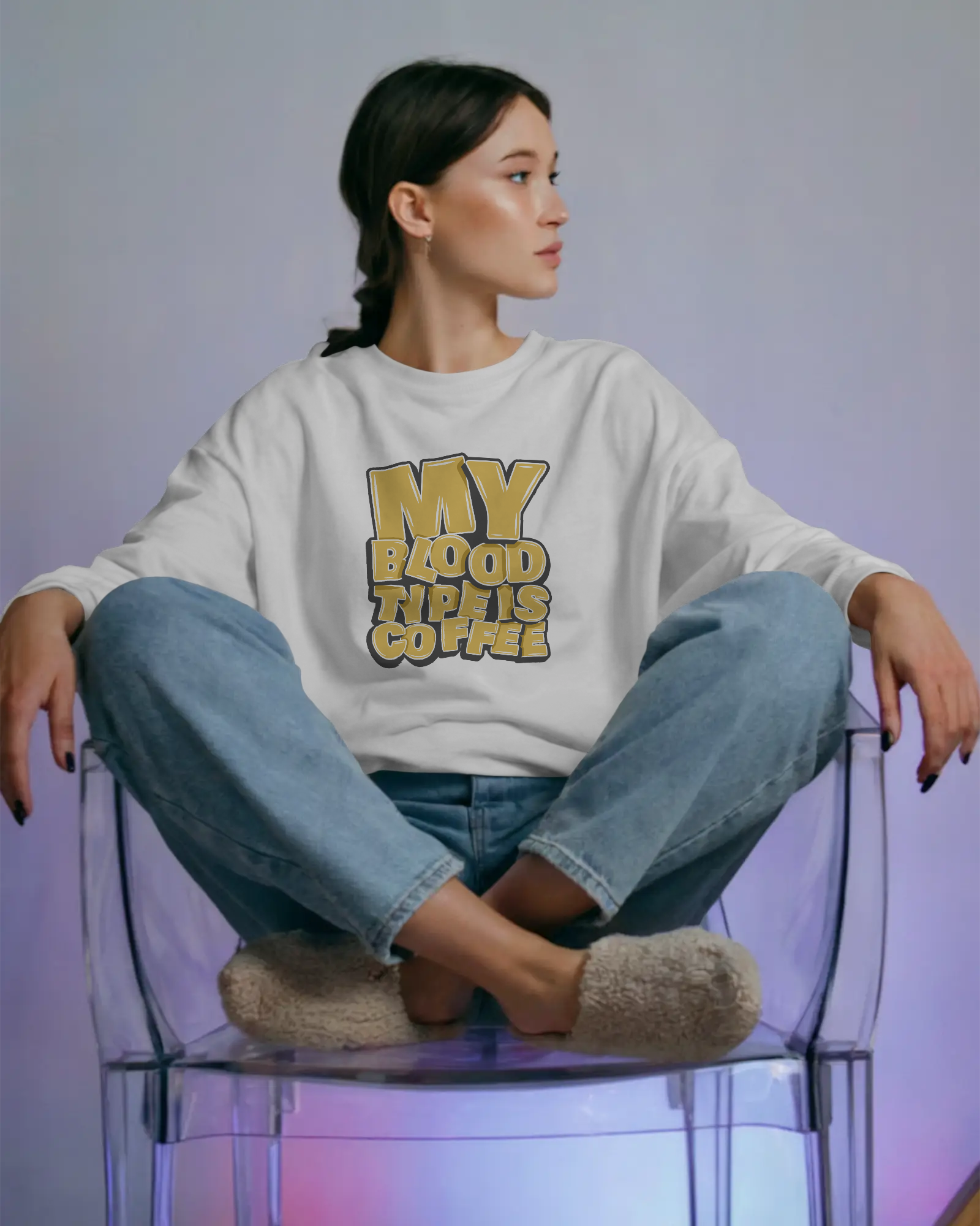 "My Blood Type Is Coffee" Graphic Women Sweatshirt