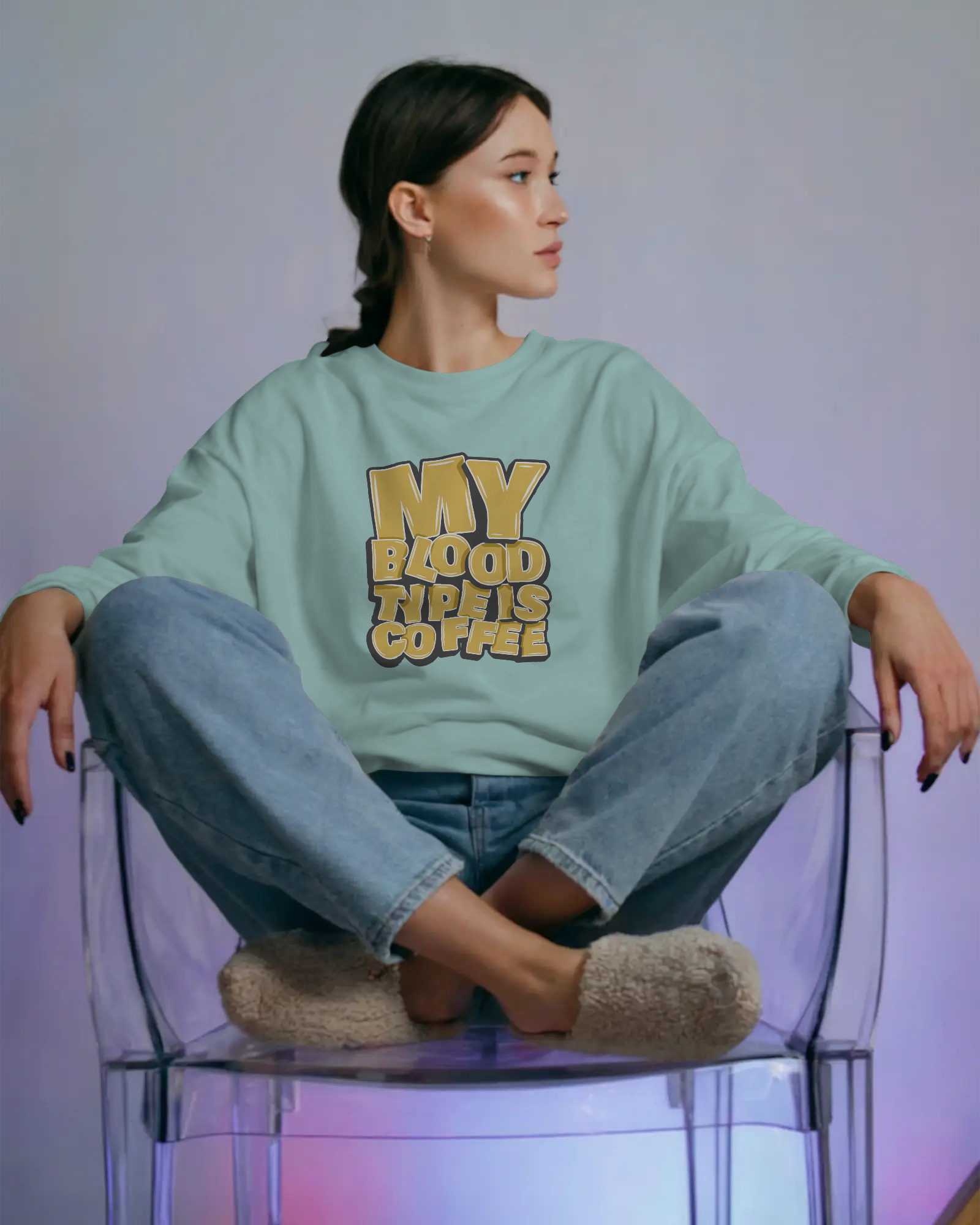 "My Blood Type Is Coffee" Graphic Women Sweatshirt