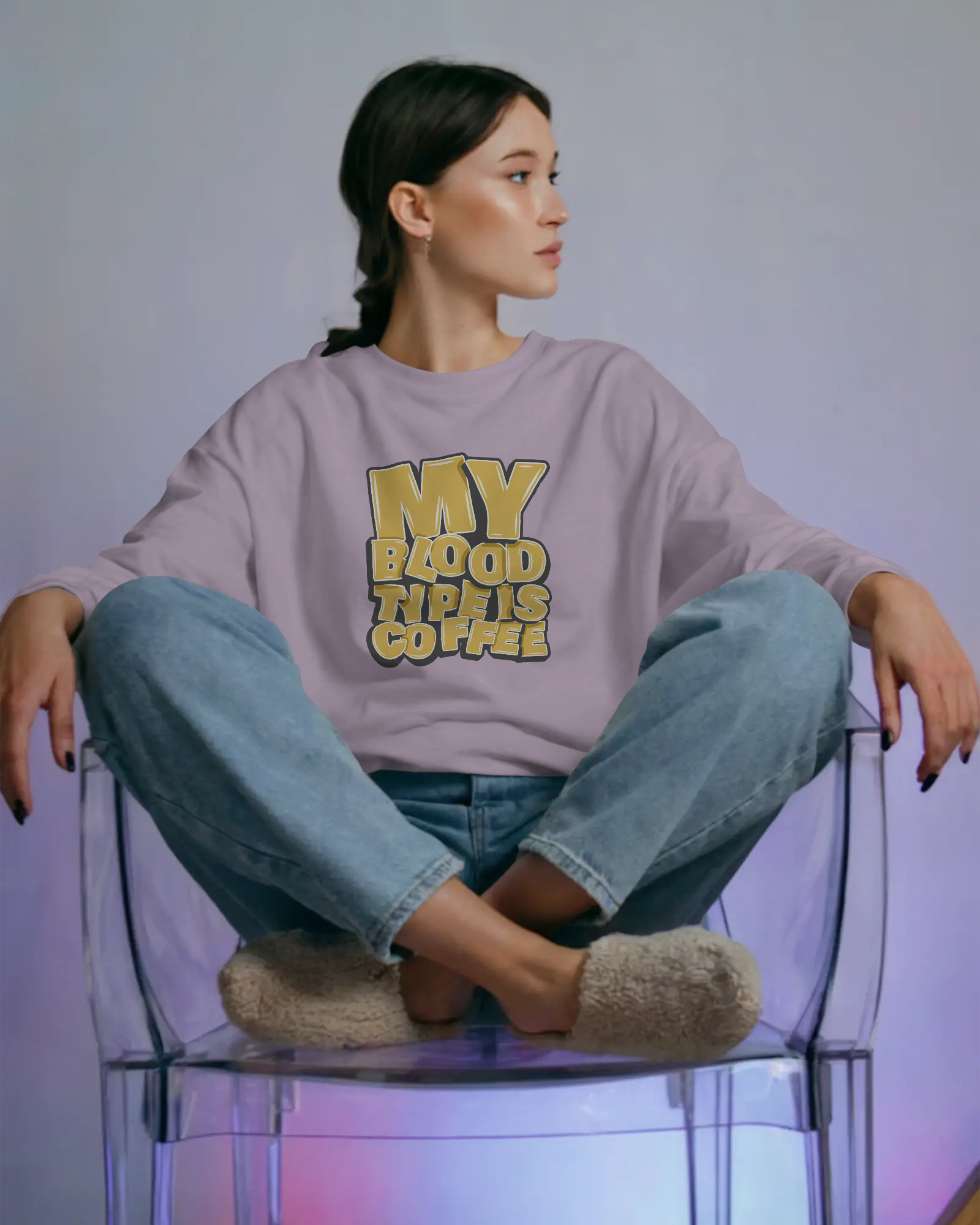 "My Blood Type Is Coffee" Graphic Women Sweatshirt