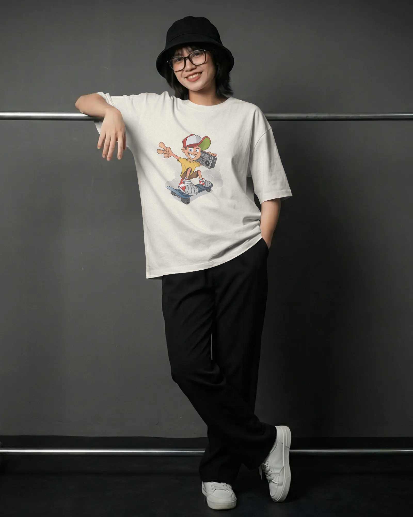 Skateboard Kid Graphic Tee – Vintage Cartoon Skateboarder T-Shirt