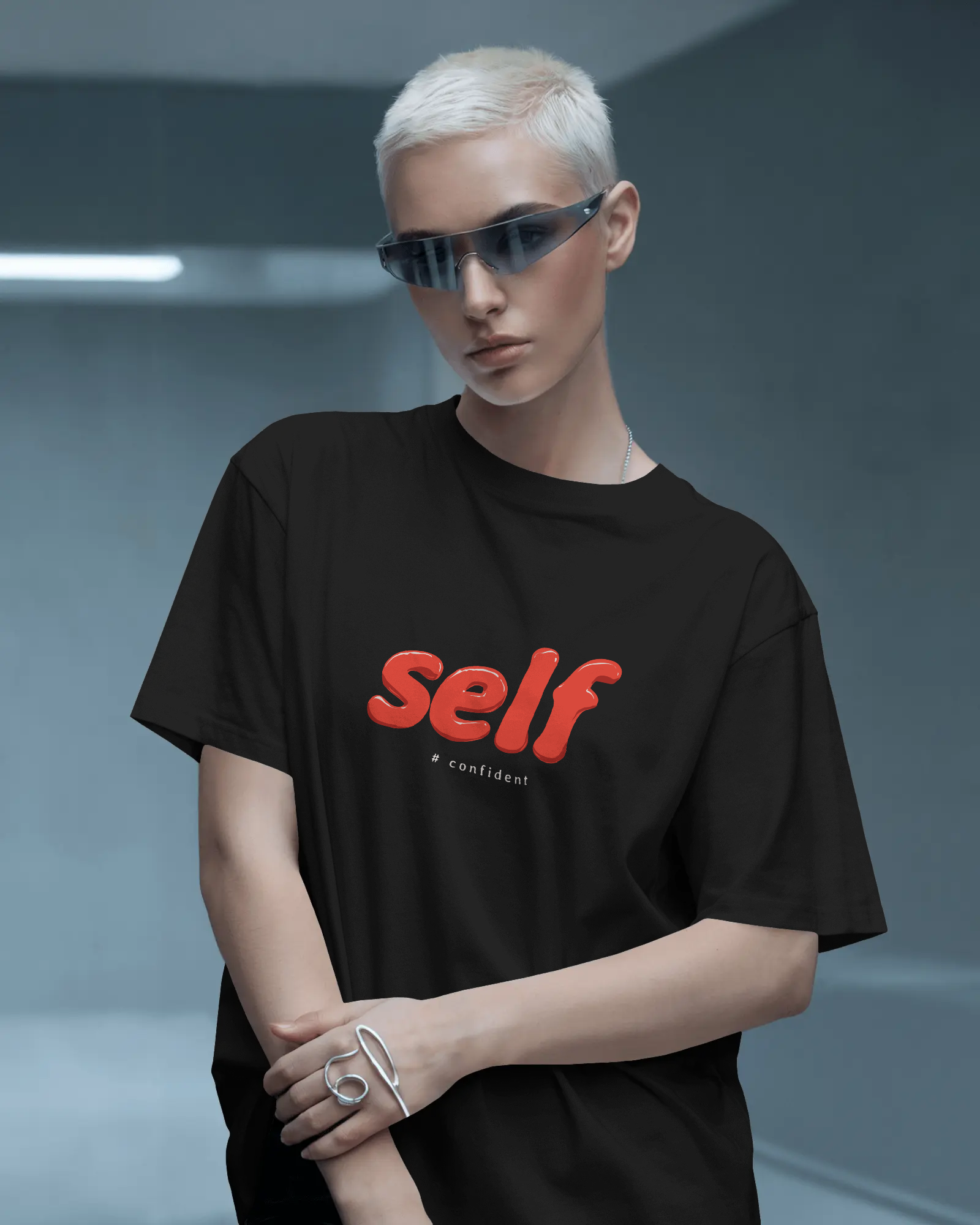 Self Graphic Tee — Minimalist Red Script T‑Shirt