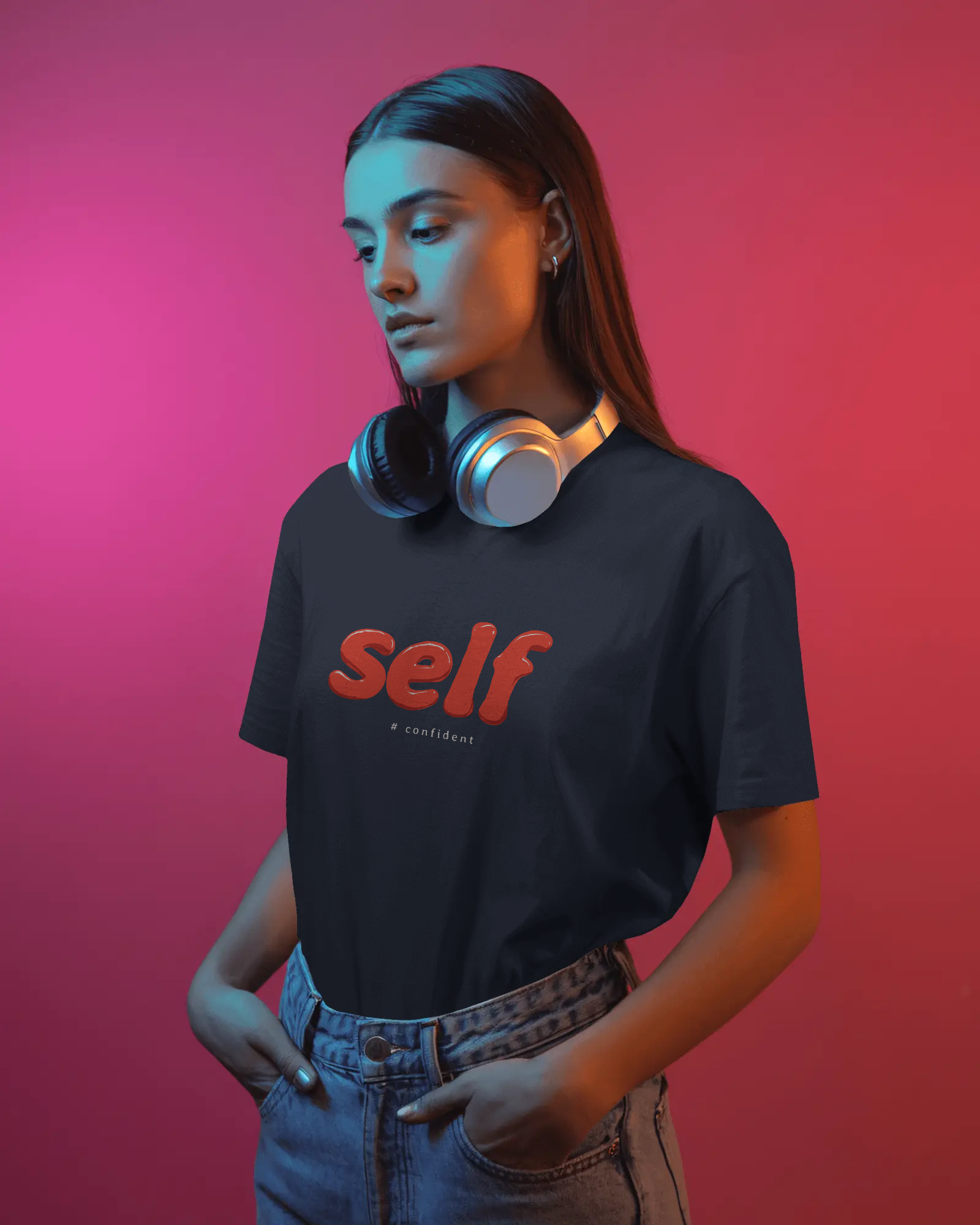 Self Graphic Tee — Minimalist Red Script T‑Shirt