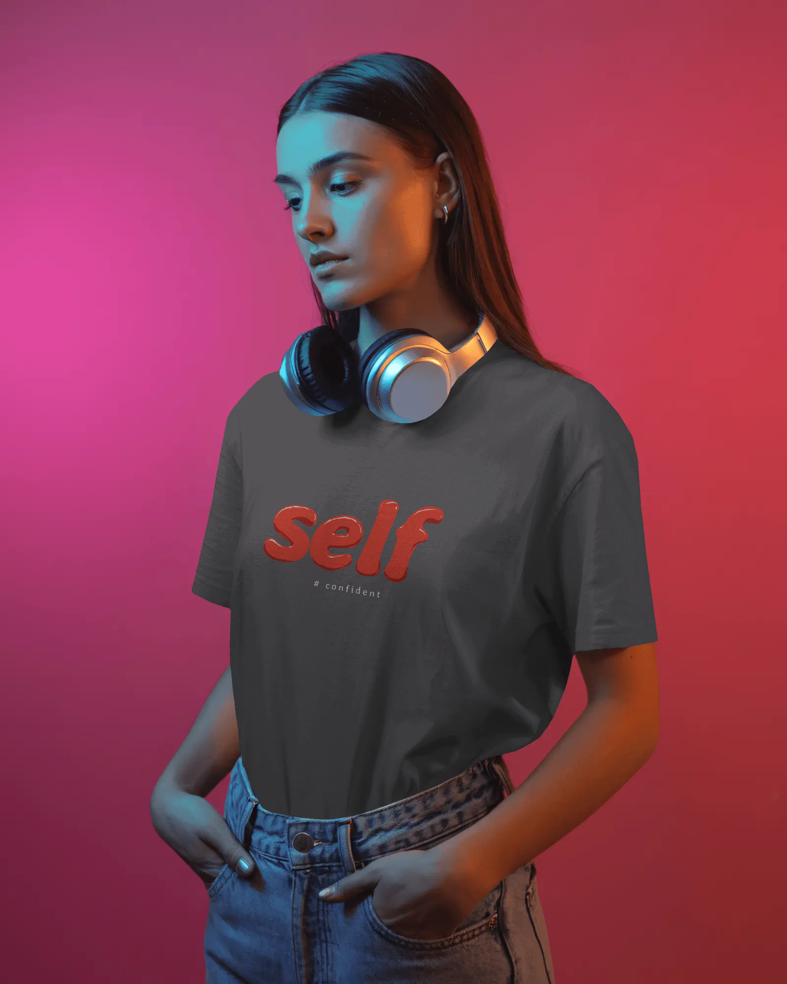 Self Graphic Tee — Minimalist Red Script T‑Shirt