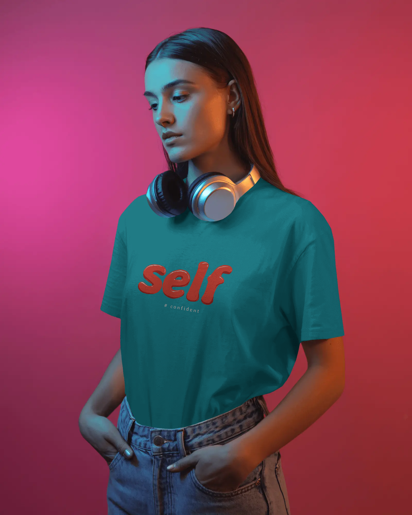 Self Graphic Tee — Minimalist Red Script T‑Shirt