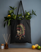 Native Headdress Cotton Tote — Vintage Tribal Chief Design