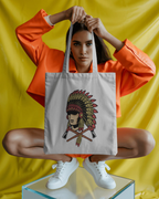 Native Headdress Cotton Tote — Vintage Tribal Chief Design