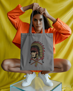 Native Headdress Cotton Tote — Vintage Tribal Chief Design