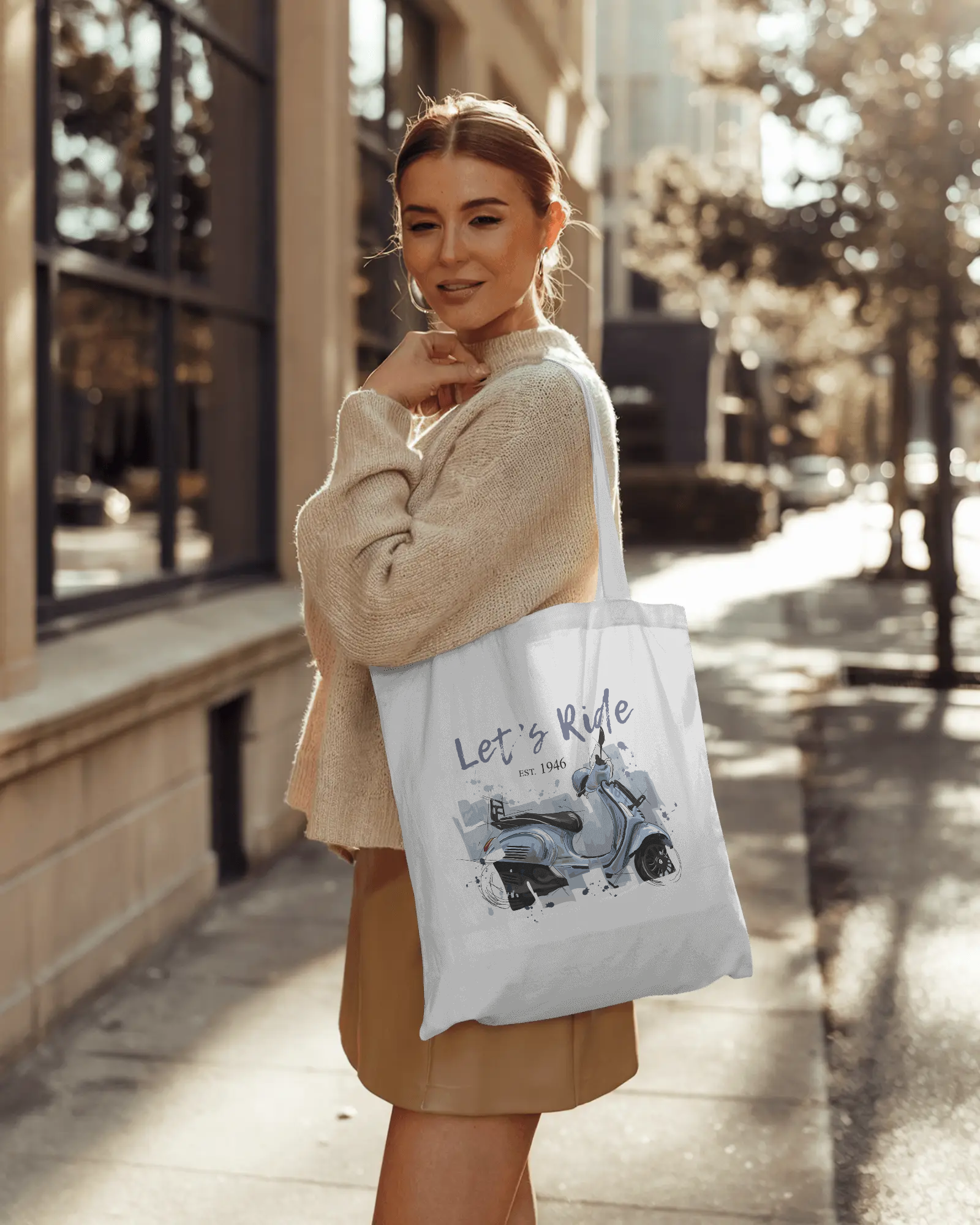 Let’s Ride Vintage Scooter Cotton Tote Bag