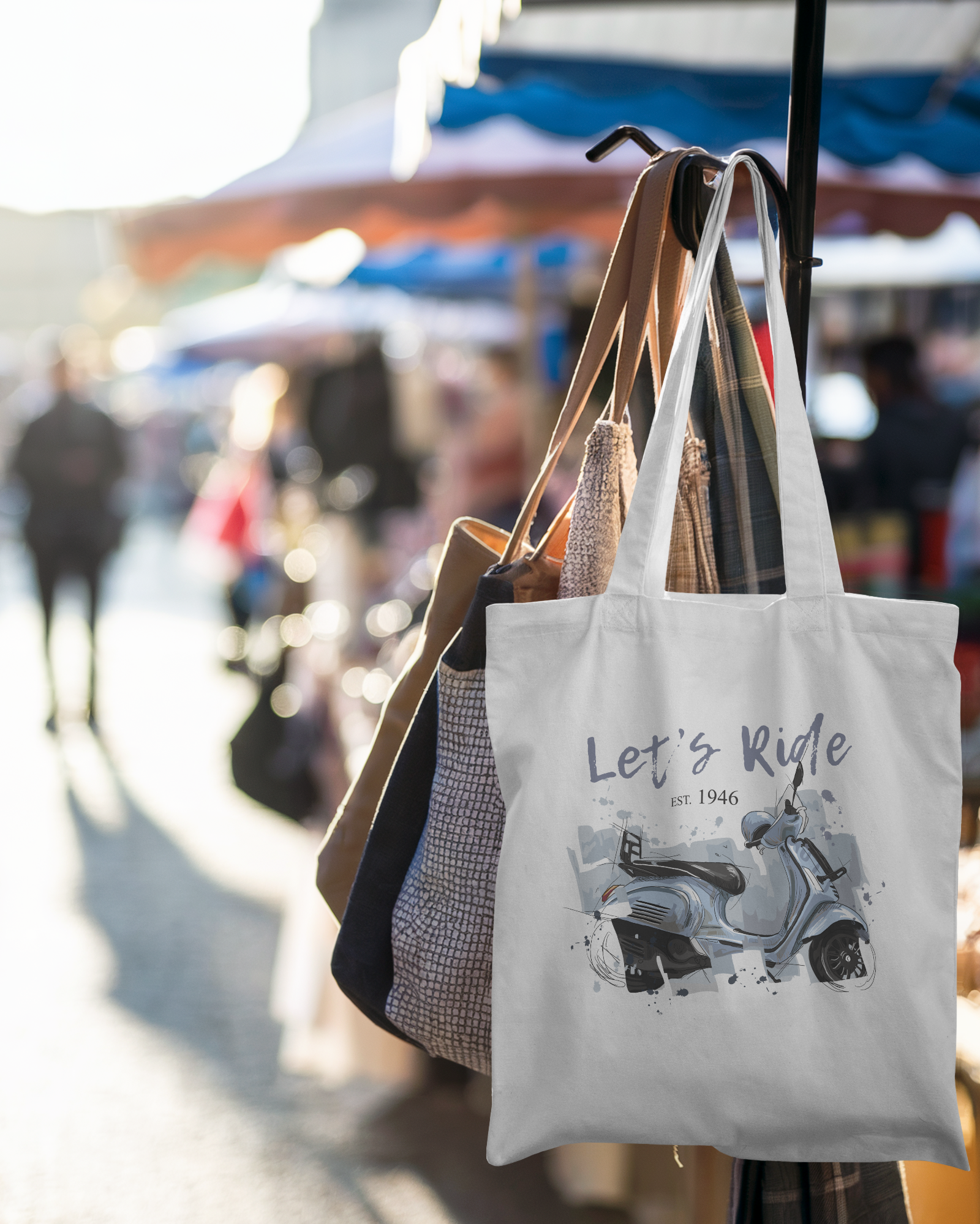 Let’s Ride Vintage Scooter Cotton Tote Bag