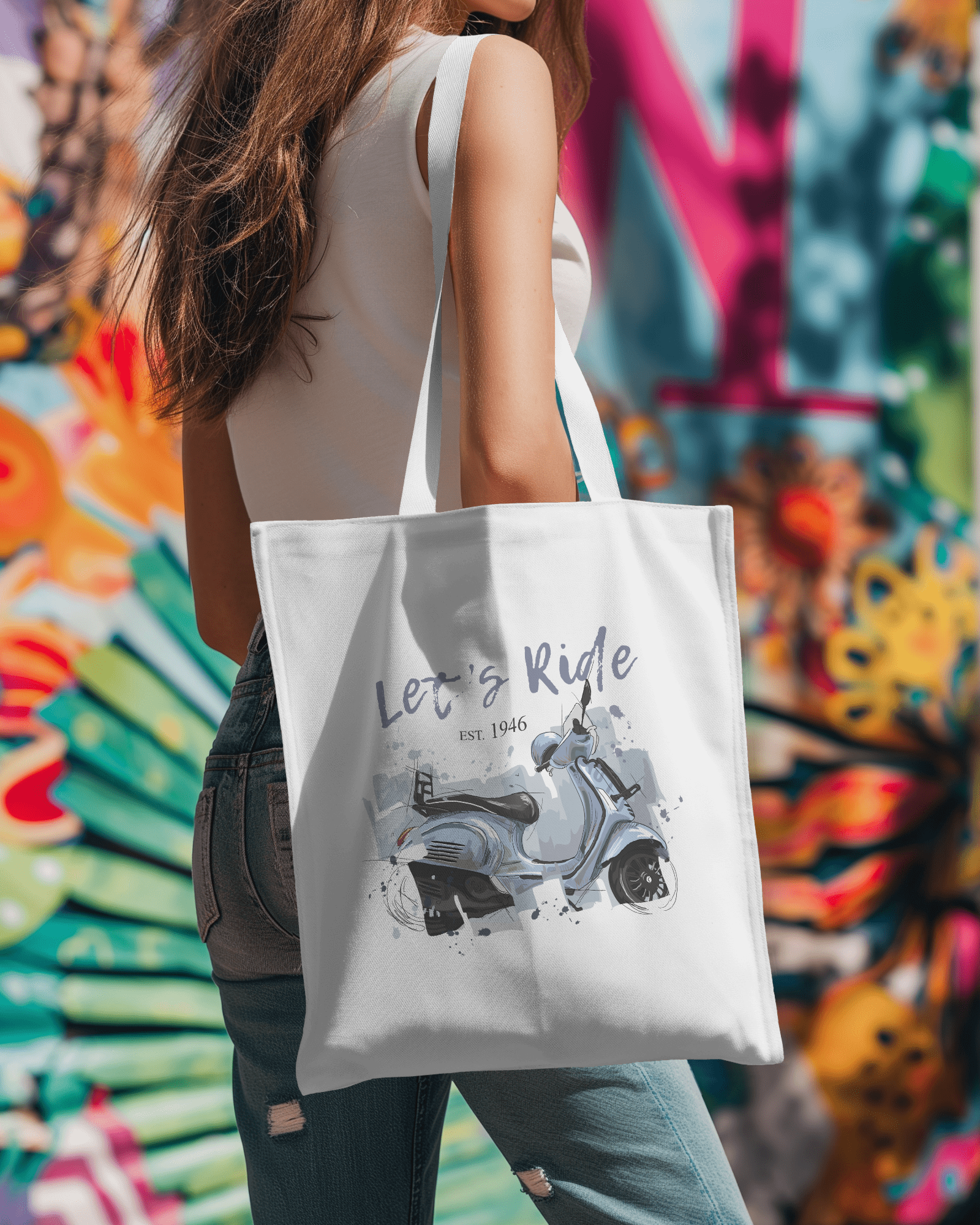 Let’s Ride Vintage Scooter Cotton Tote Bag