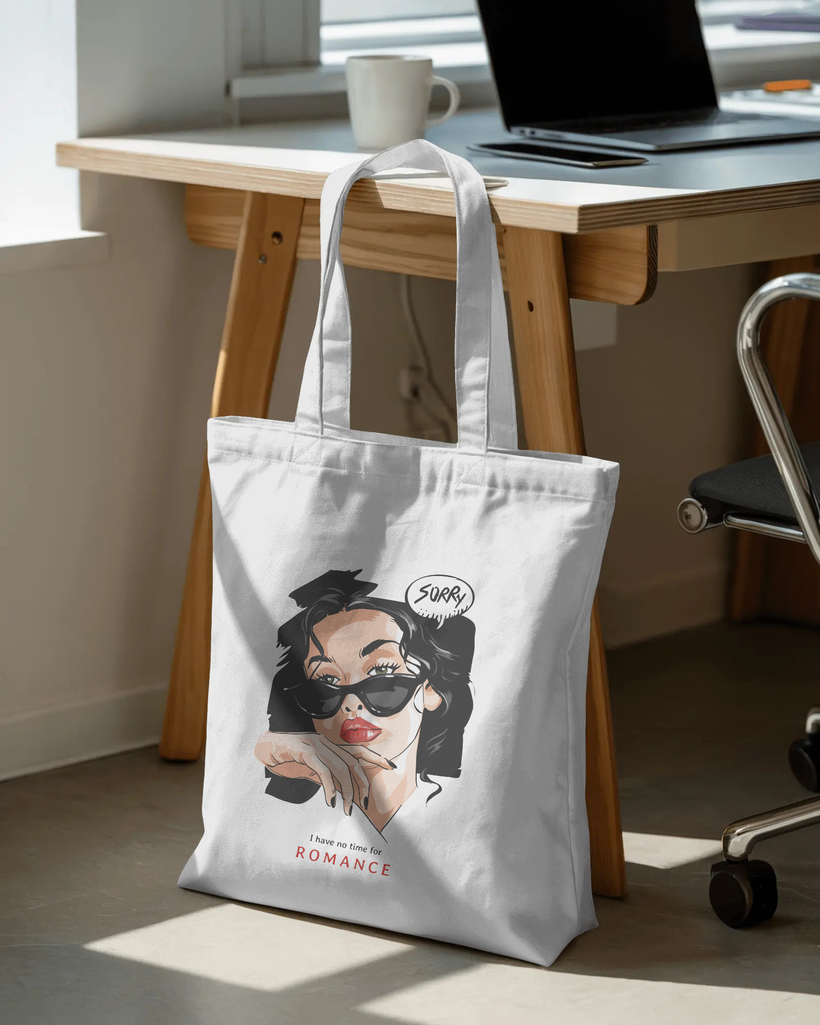 Canvas Tote Bag — Retro Pop Art Woman "Sorry" Graphic