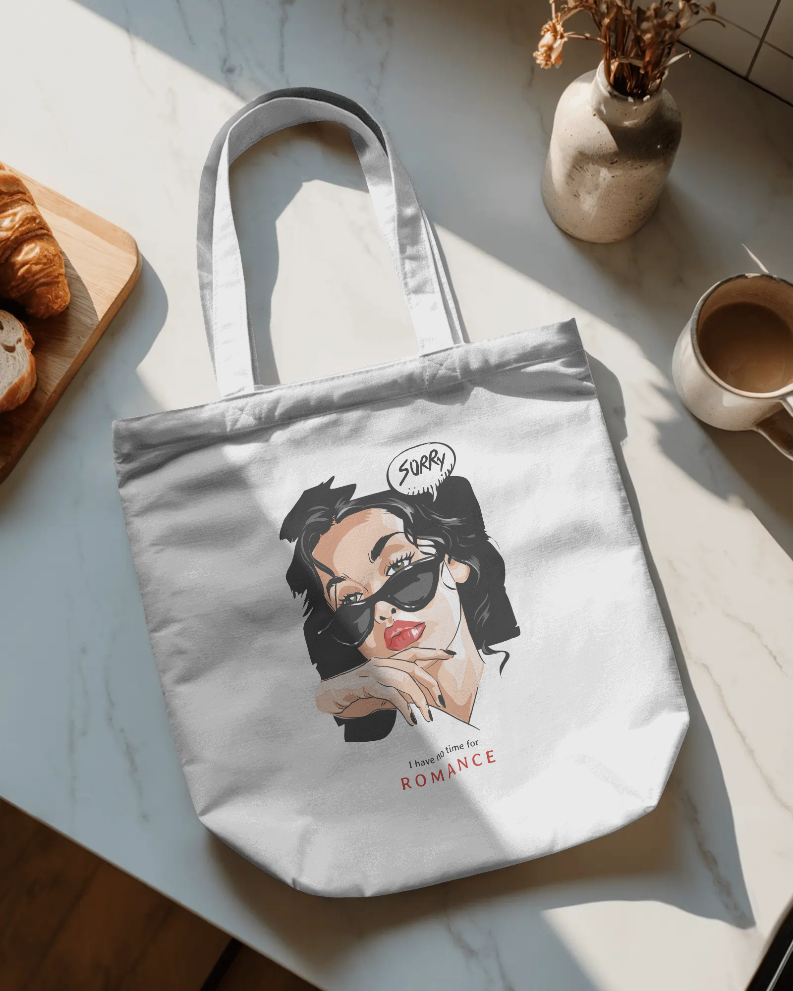 Canvas Tote Bag — Retro Pop Art Woman "Sorry" Graphic