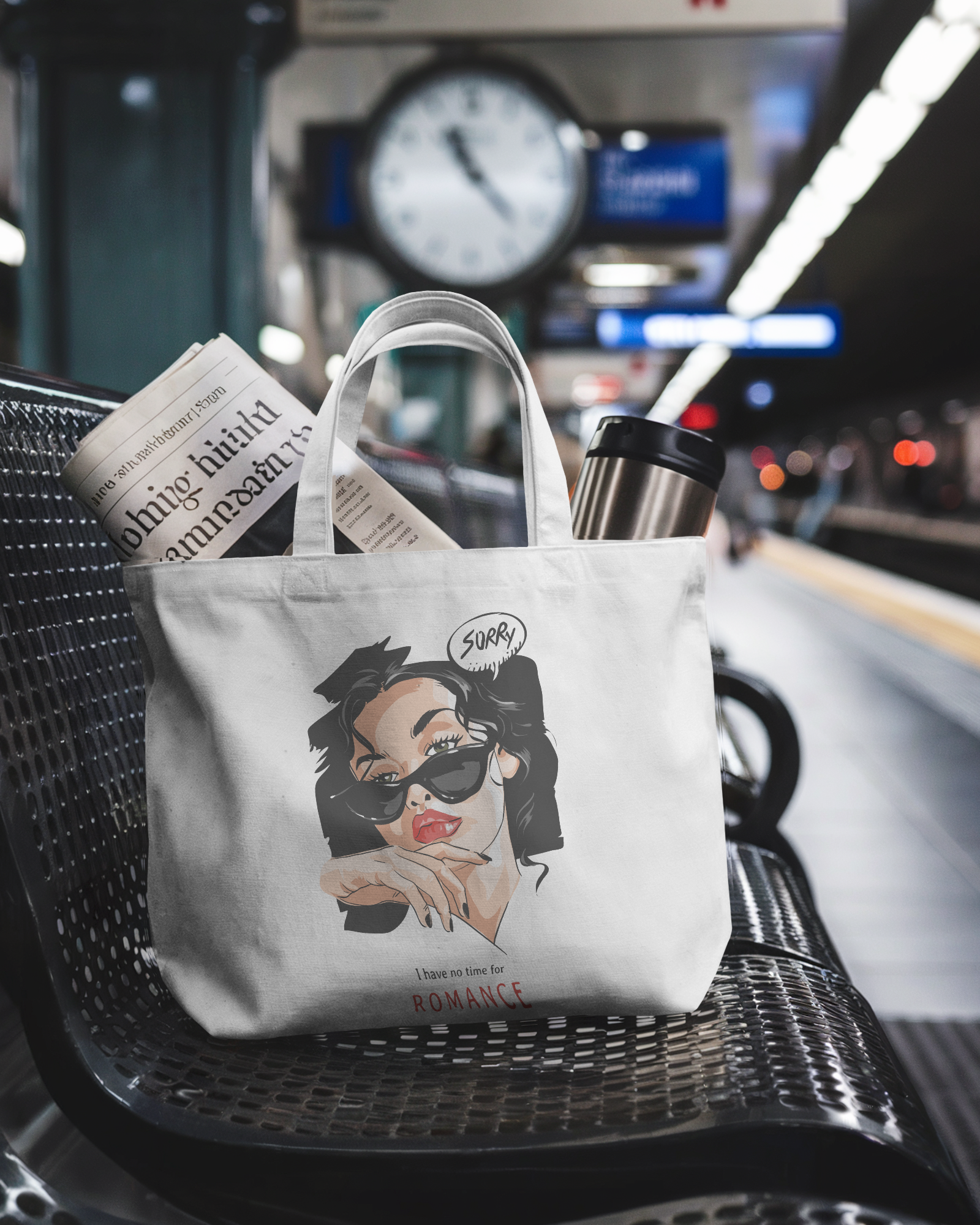 Canvas Tote Bag — Retro Pop Art Woman "Sorry" Graphic