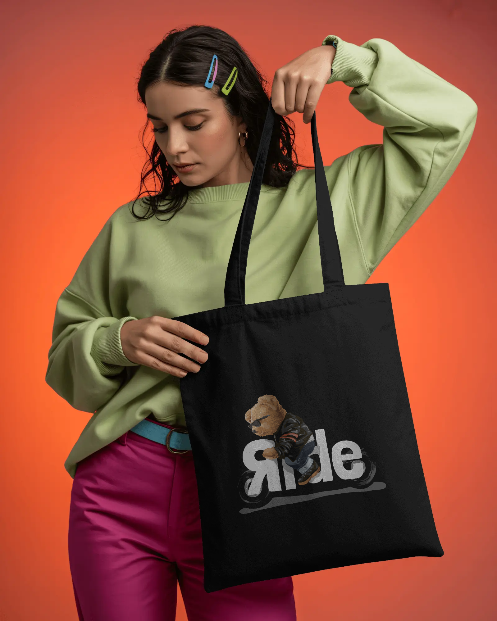 Ride Bear Organic Tote Bag: Eco-Friendly Canvas Tote