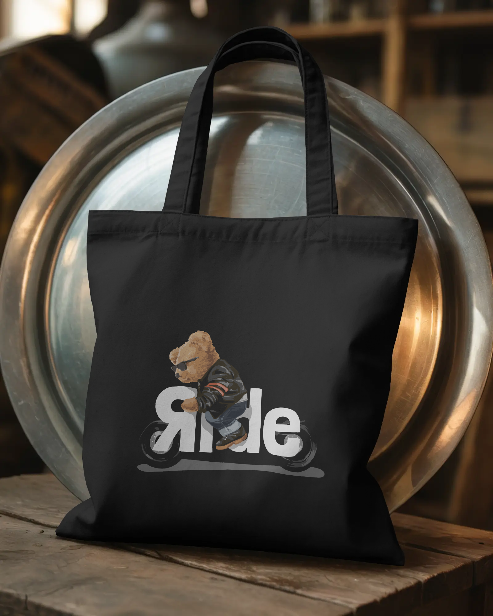 Ride Bear Organic Tote Bag: Eco-Friendly Canvas Tote