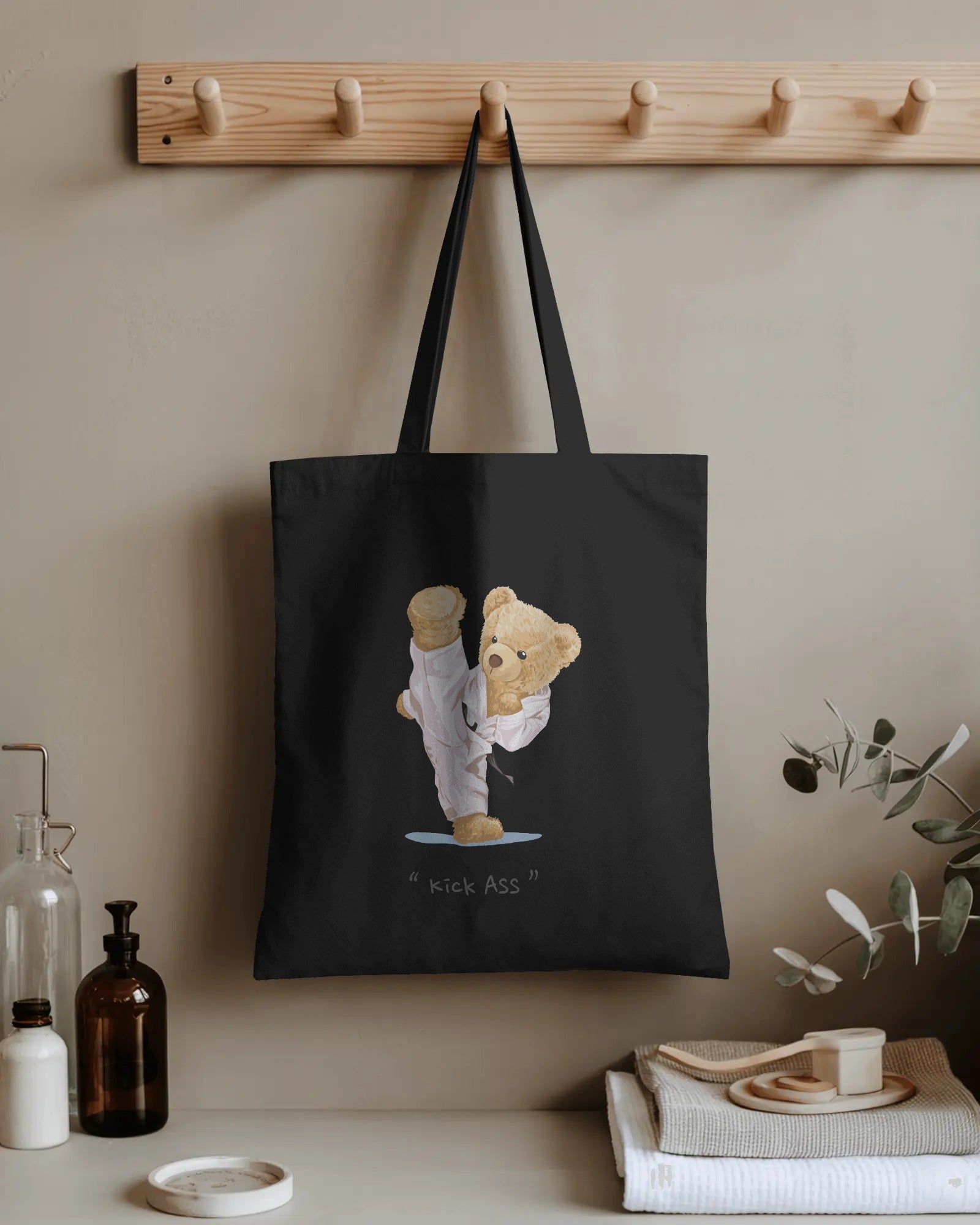 Cotton Tote Bag - Kick Ass Teddy