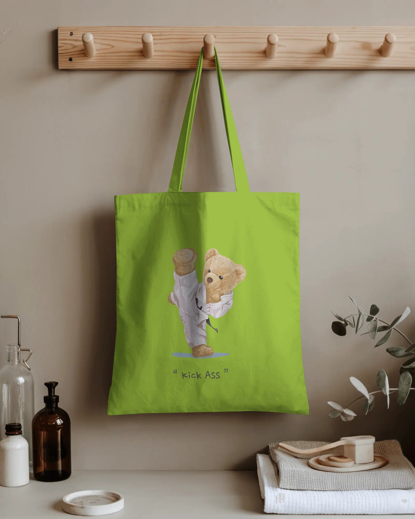 Cotton Tote Bag - Kick Ass Teddy
