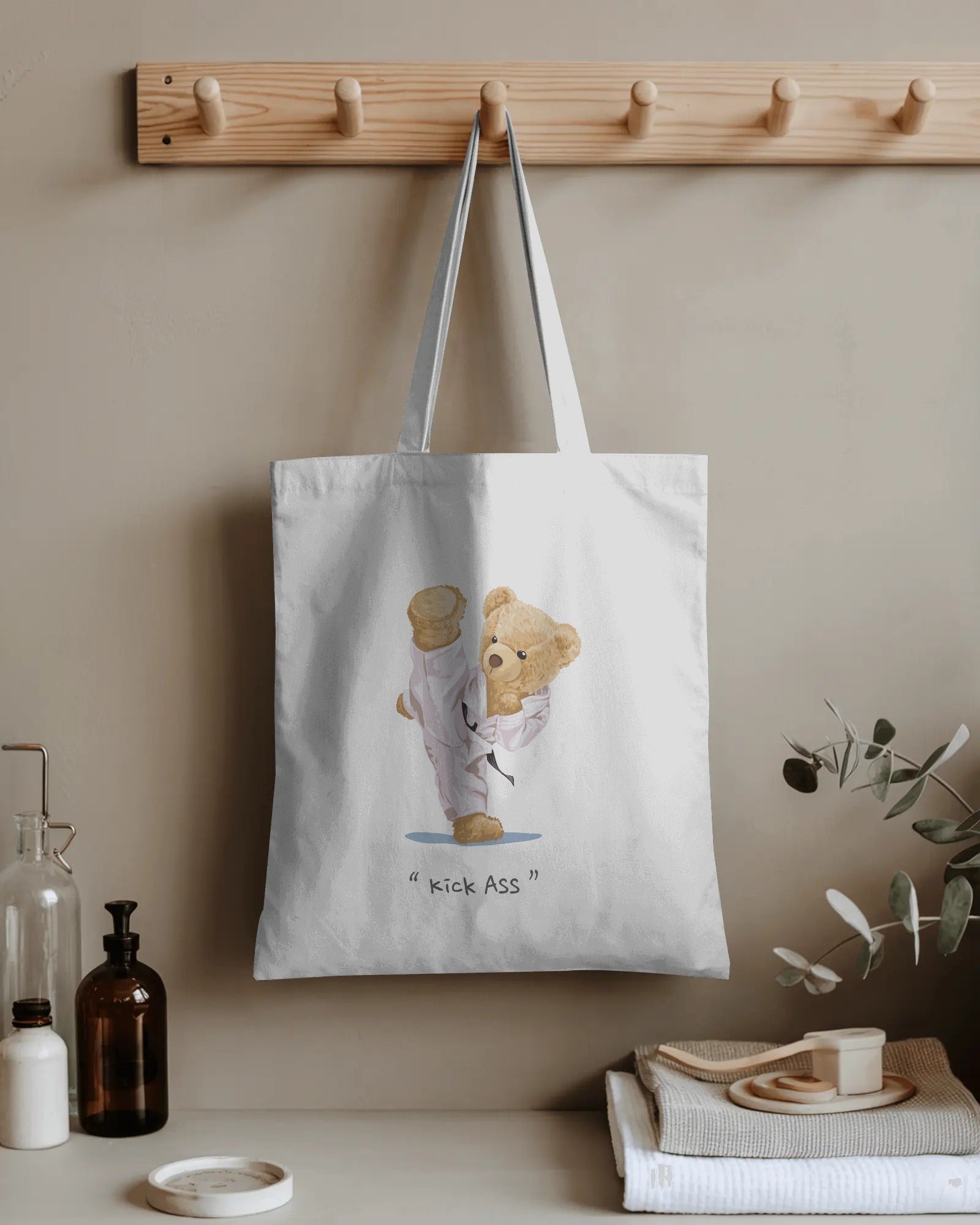 Cotton Tote Bag - Kick Ass Teddy