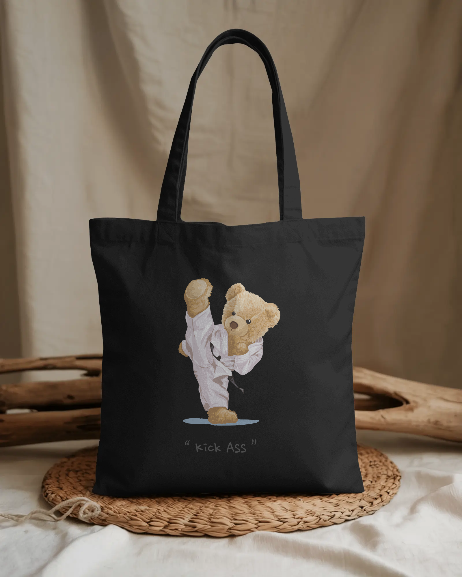 Cotton Tote Bag - Kick Ass Teddy