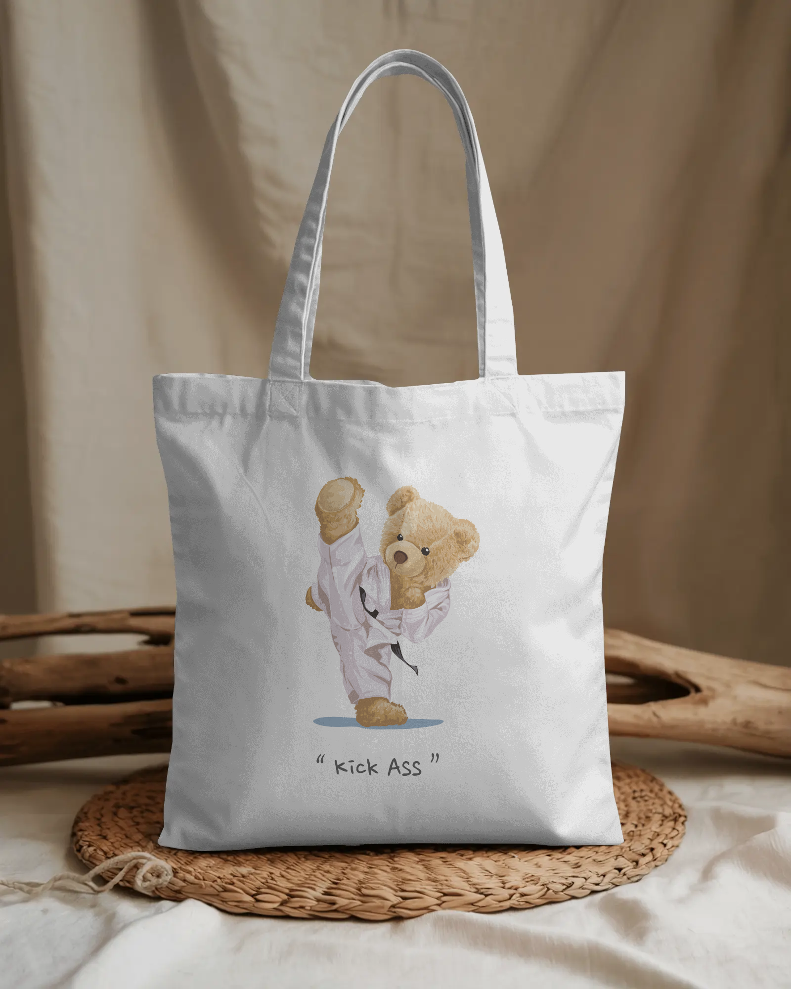 Cotton Tote Bag - Kick Ass Teddy