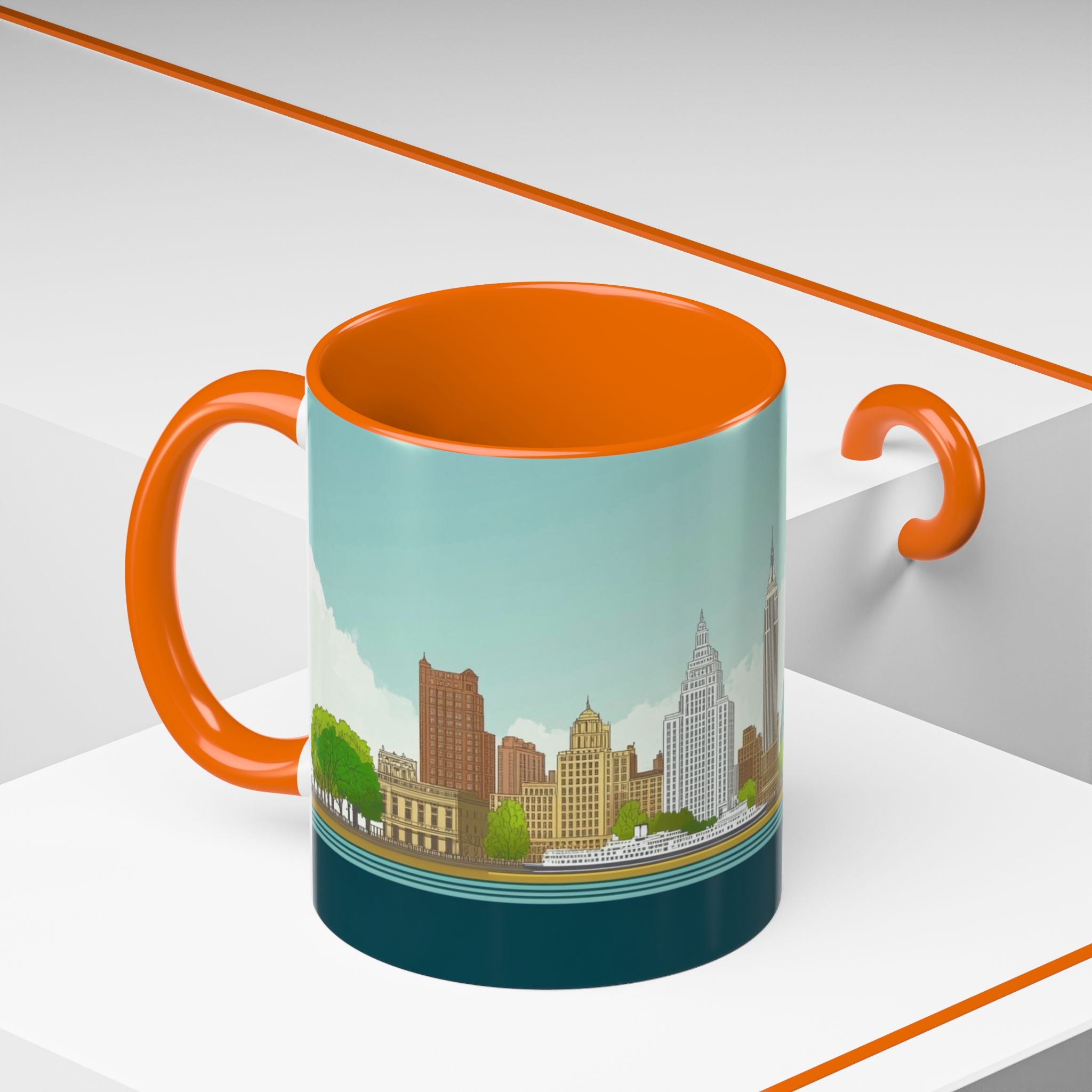 Dawn City Skyline Ceramic Coffee Mug — Illustrated Urban Landmark Accent Mug (11oz)