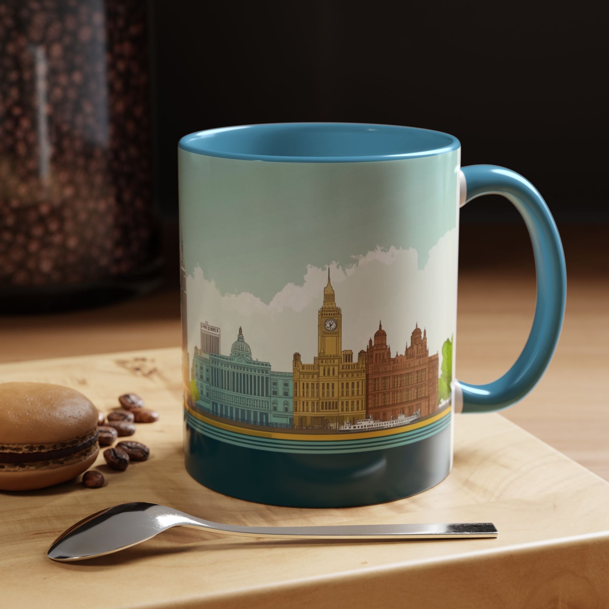 Dawn City Skyline Ceramic Coffee Mug — Illustrated Urban Landmark Accent Mug (11oz)