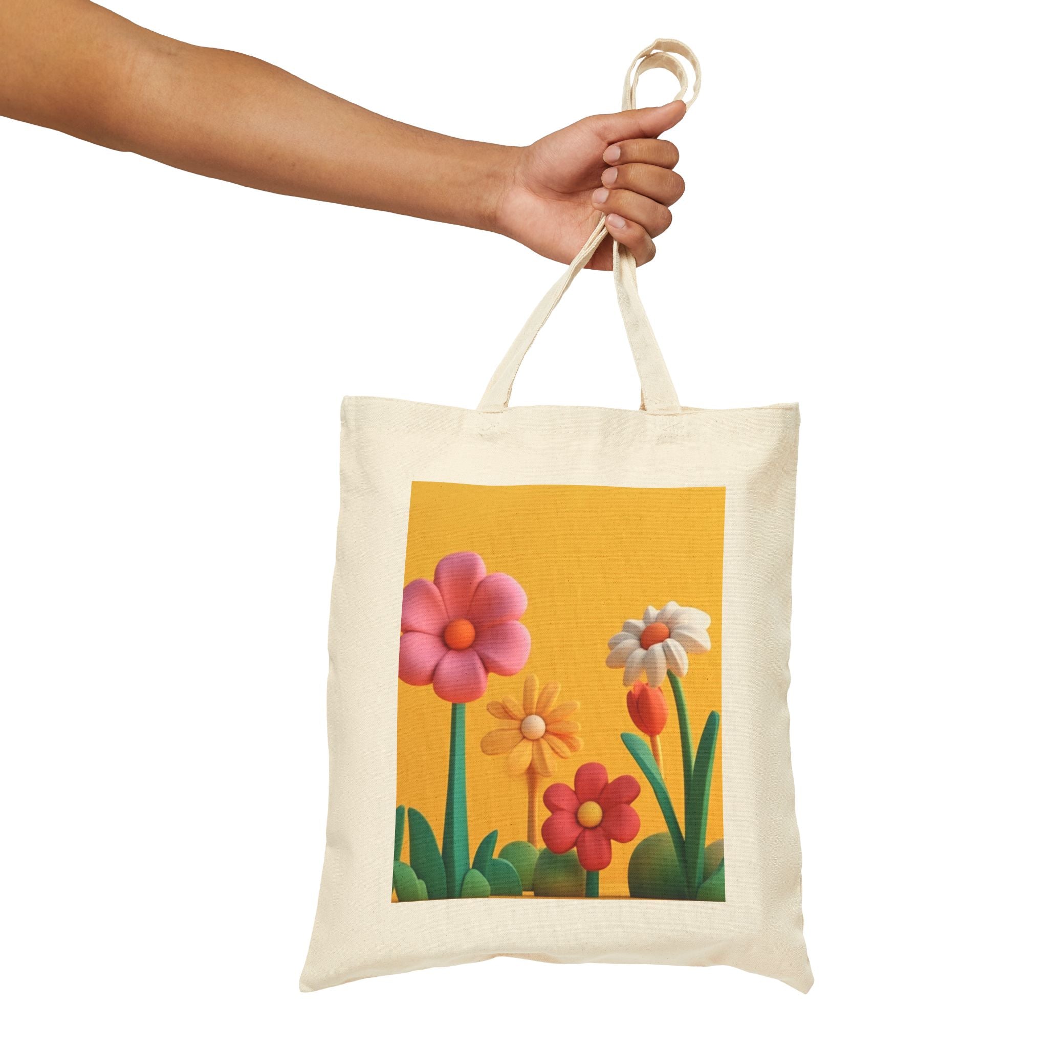 Floral Sunshine Canvas Tote Bag — Vintage Sunflower Reusable Cotton Market Shopper