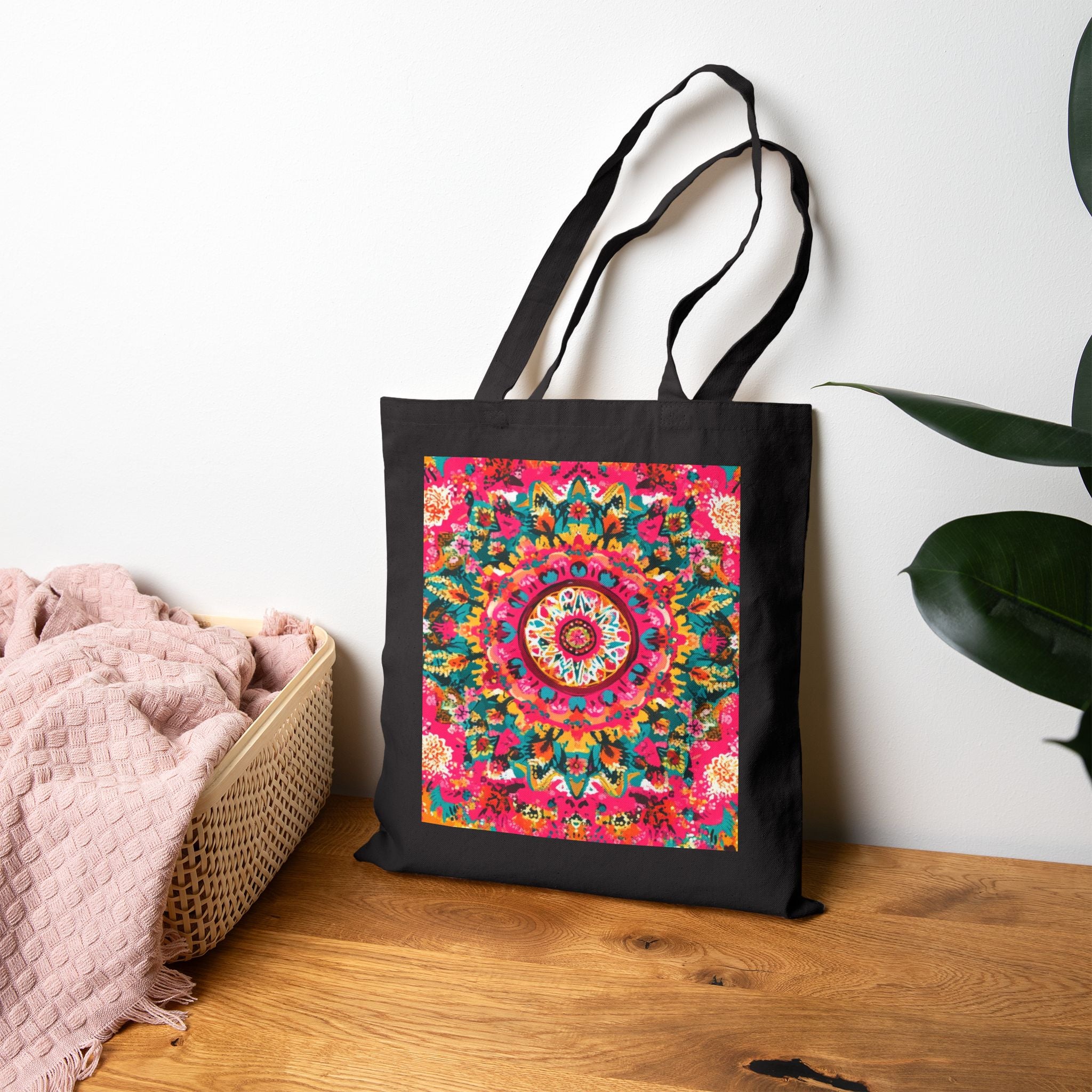 Floral Mandala Canvas Tote — Colorful Boho Cotton Market Bag