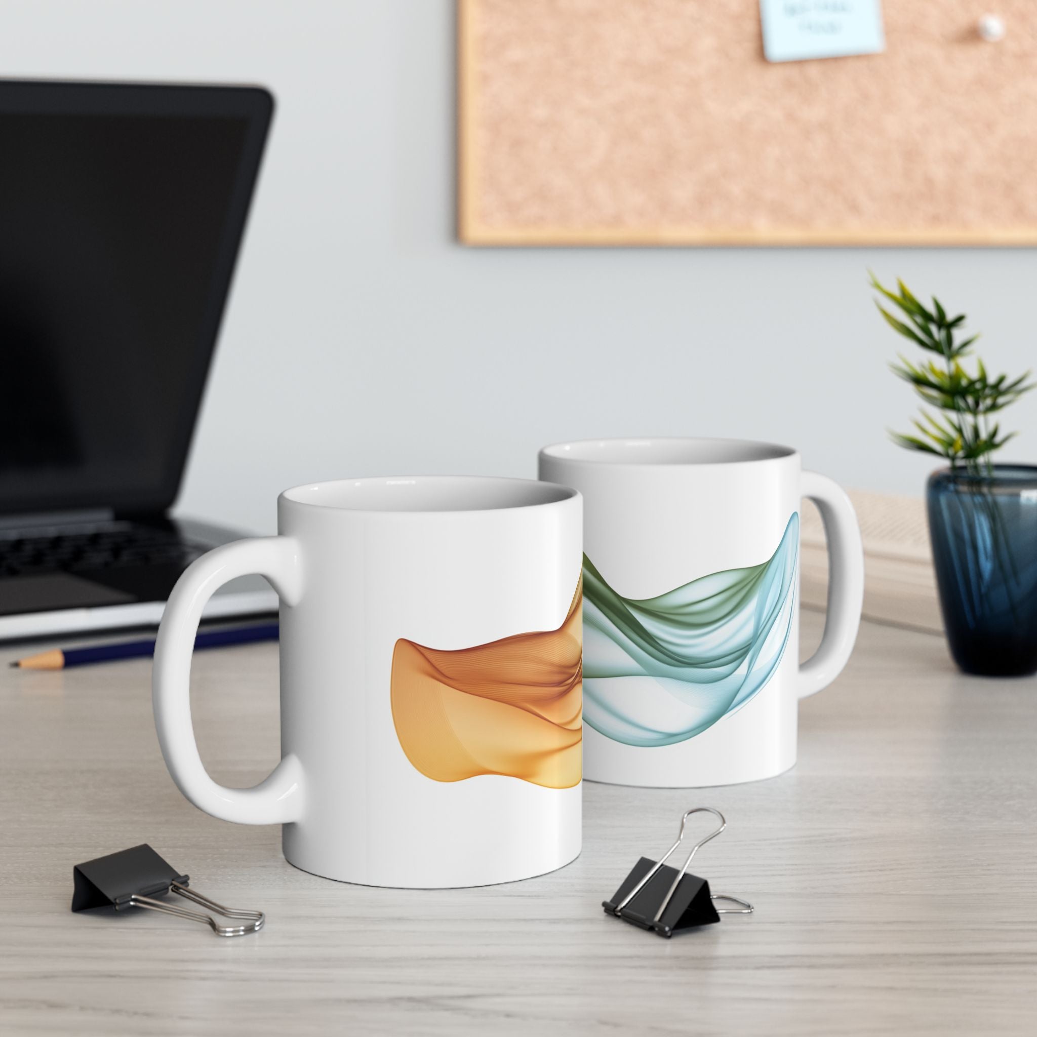 Watercolor Ribbon Ceramic Mug: Amber to Teal Gradient Coffee Mug (11oz)