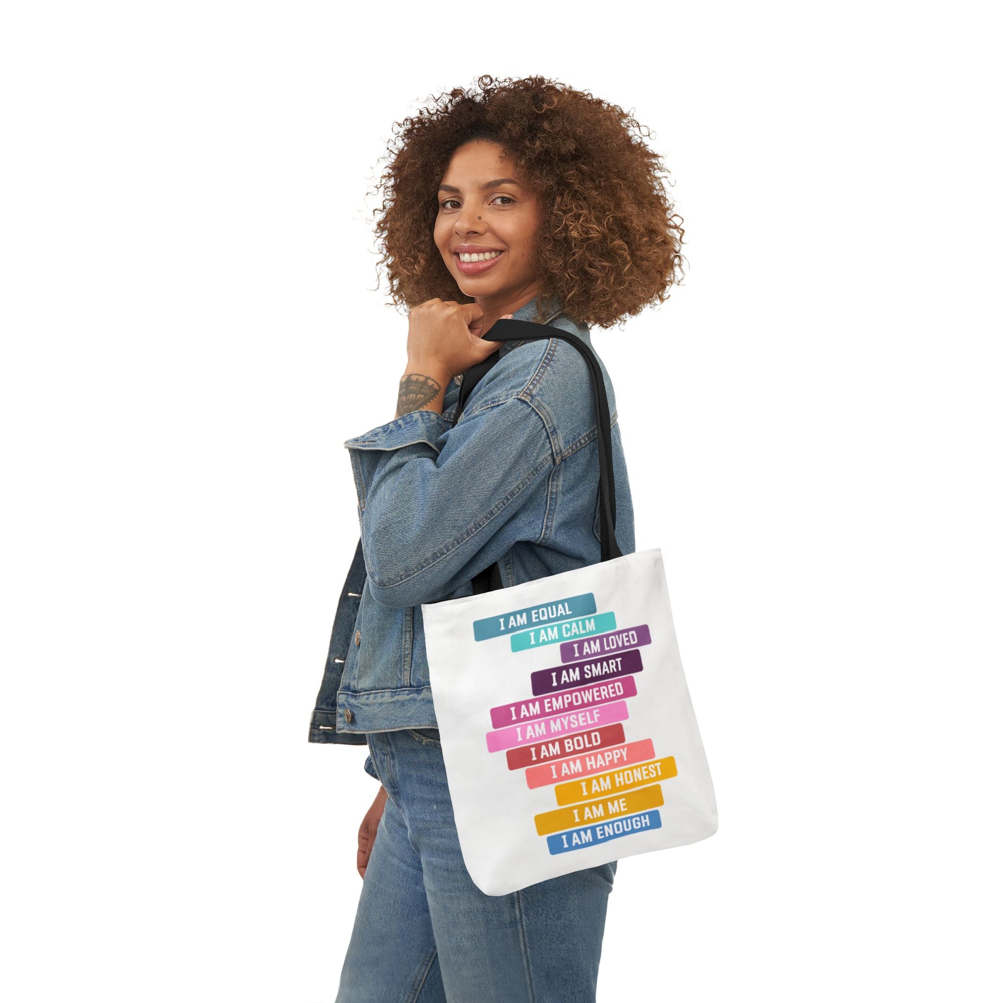 I Am… Affirmation Canvas Tote Bag: Colorful Positive Reminder Reusable Shopper