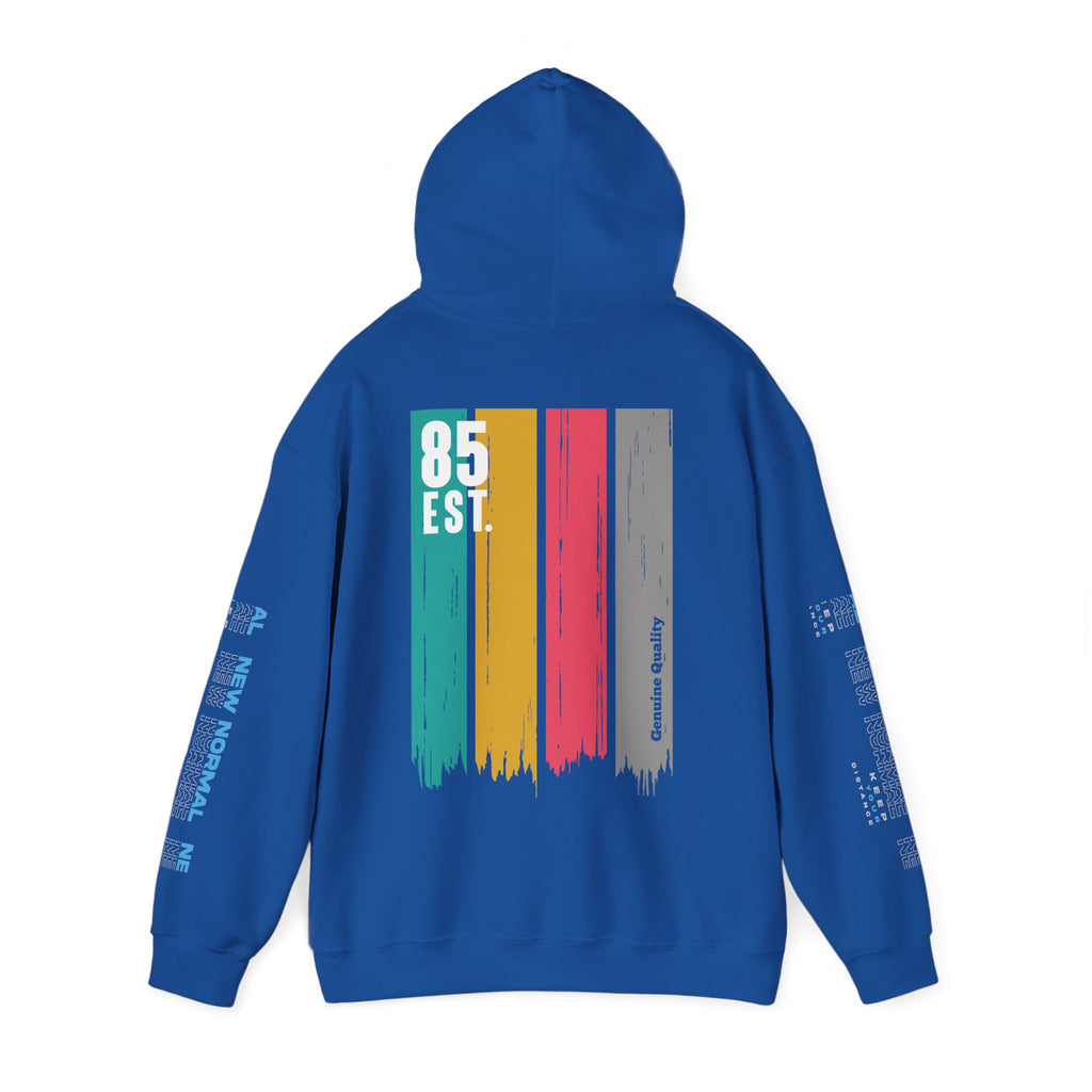 Women's Retro Paint Stripe Hoodie — “85 EST.” Graphic Sleeve Hoodie