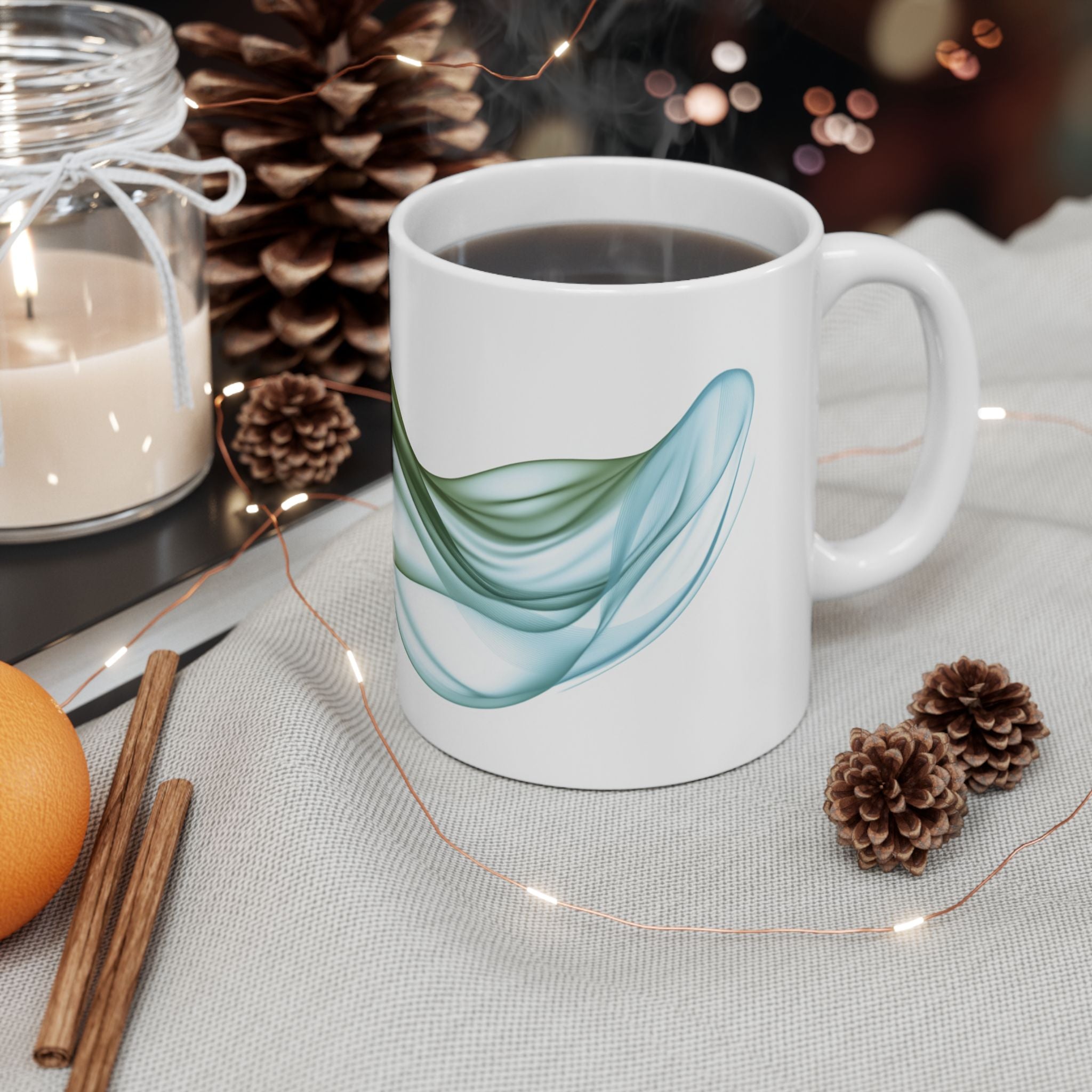 Watercolor Ribbon Ceramic Mug: Amber to Teal Gradient Coffee Mug (11oz)