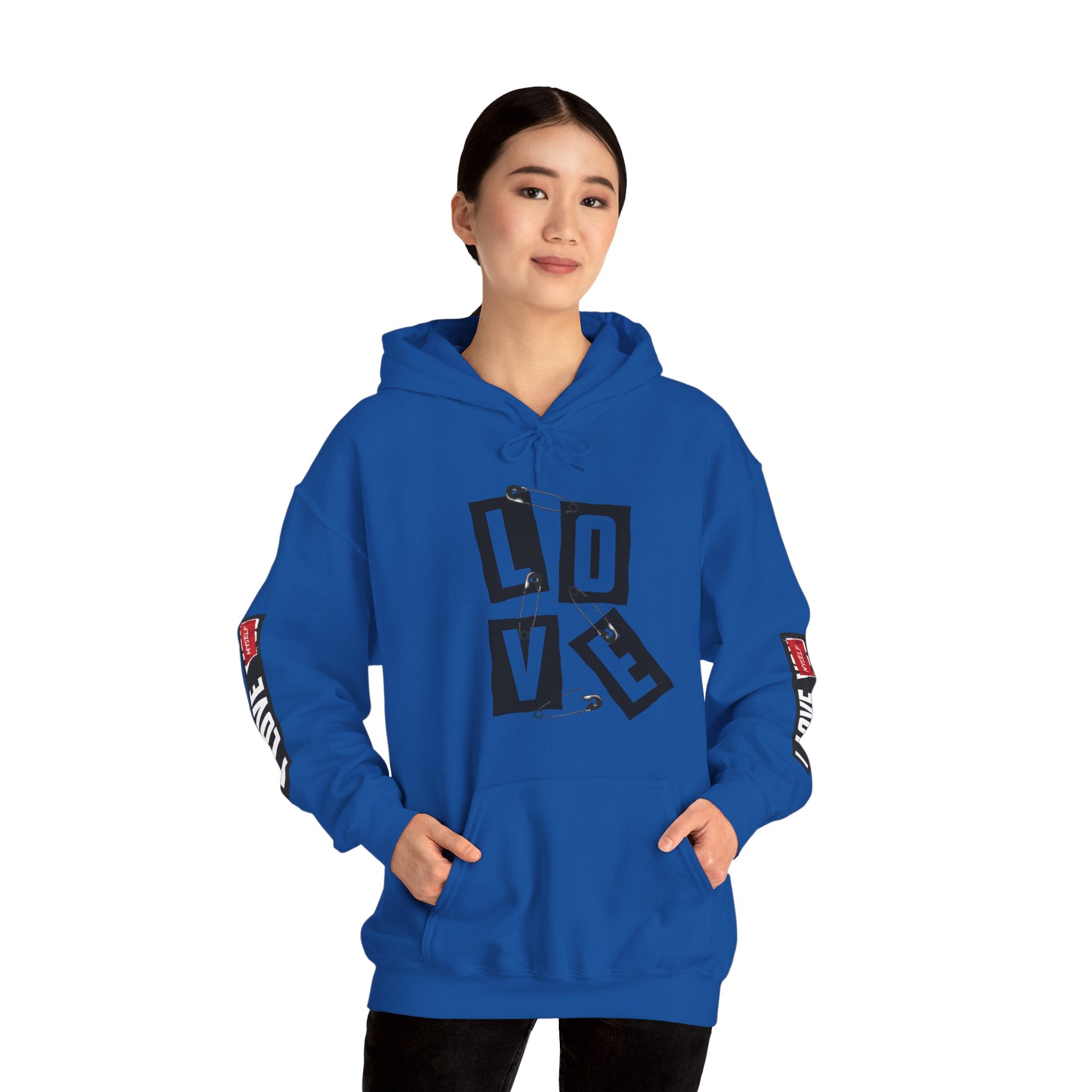 Love Graphic Unisex Hoodie - Shhh Lips Back Print, Sleeve Love Accents