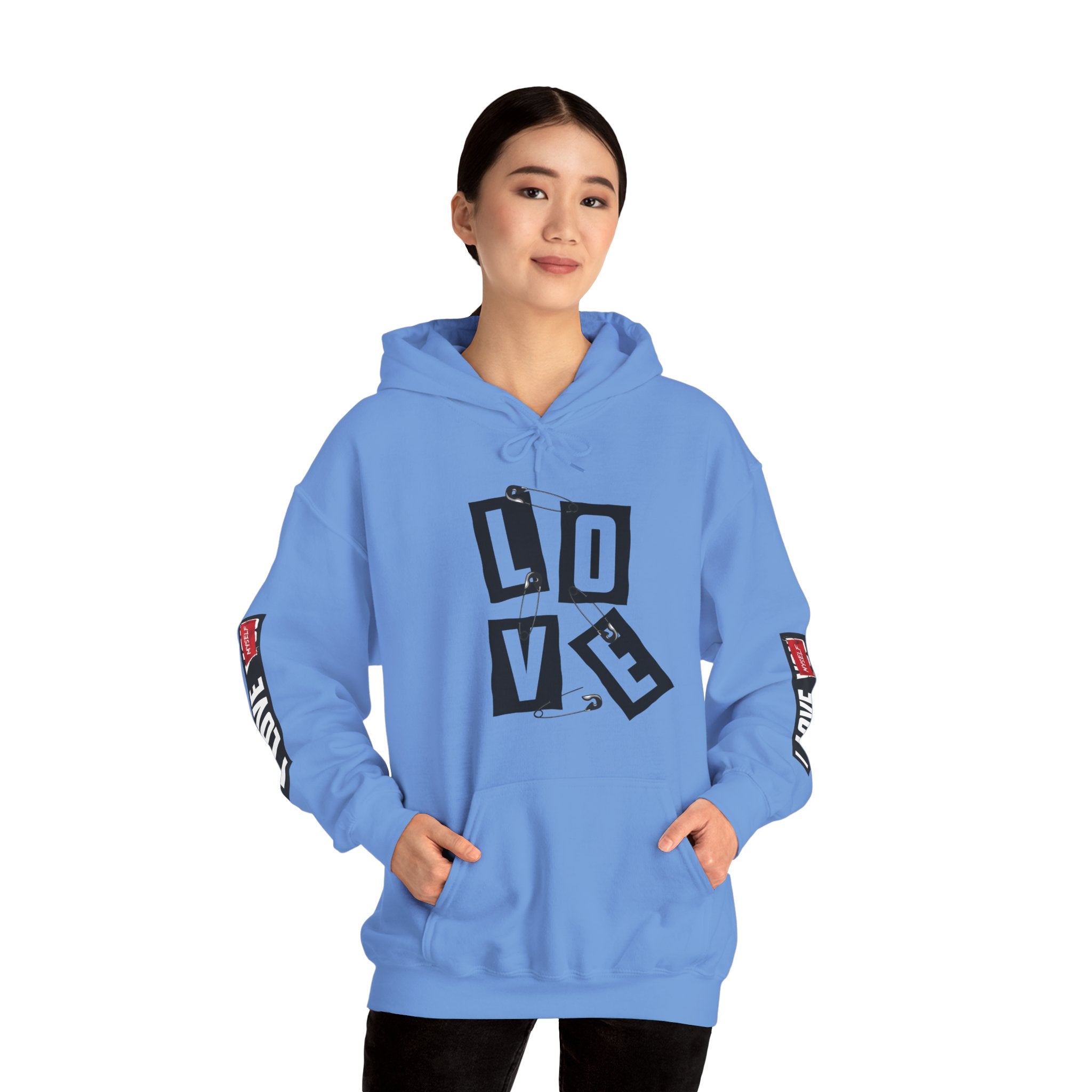 Love Graphic Unisex Hoodie - Shhh Lips Back Print, Sleeve Love Accents