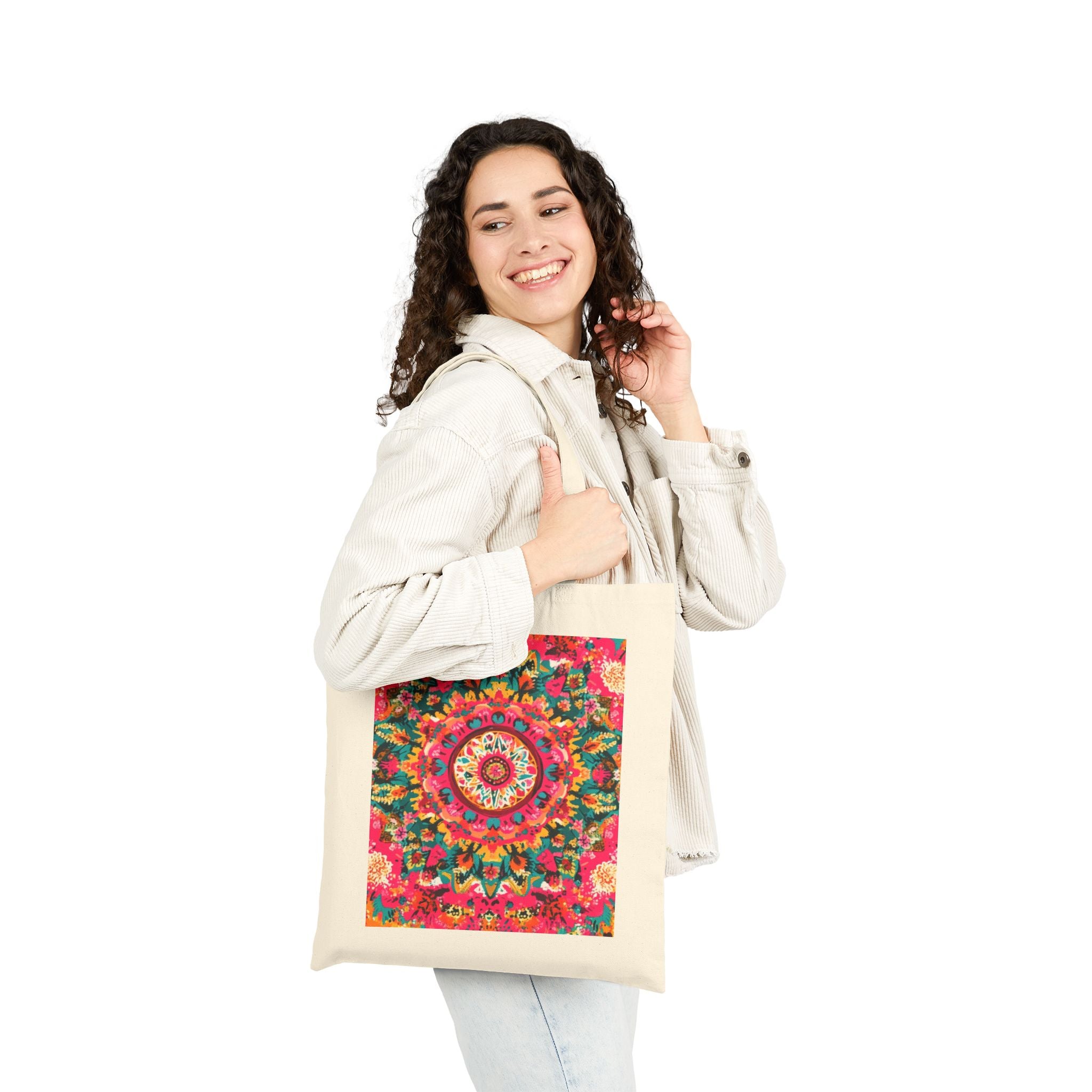 Floral Mandala Canvas Tote — Colorful Boho Cotton Market Bag