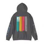Women's Retro Paint Stripe Hoodie — “85 EST.” Graphic Sleeve Hoodie