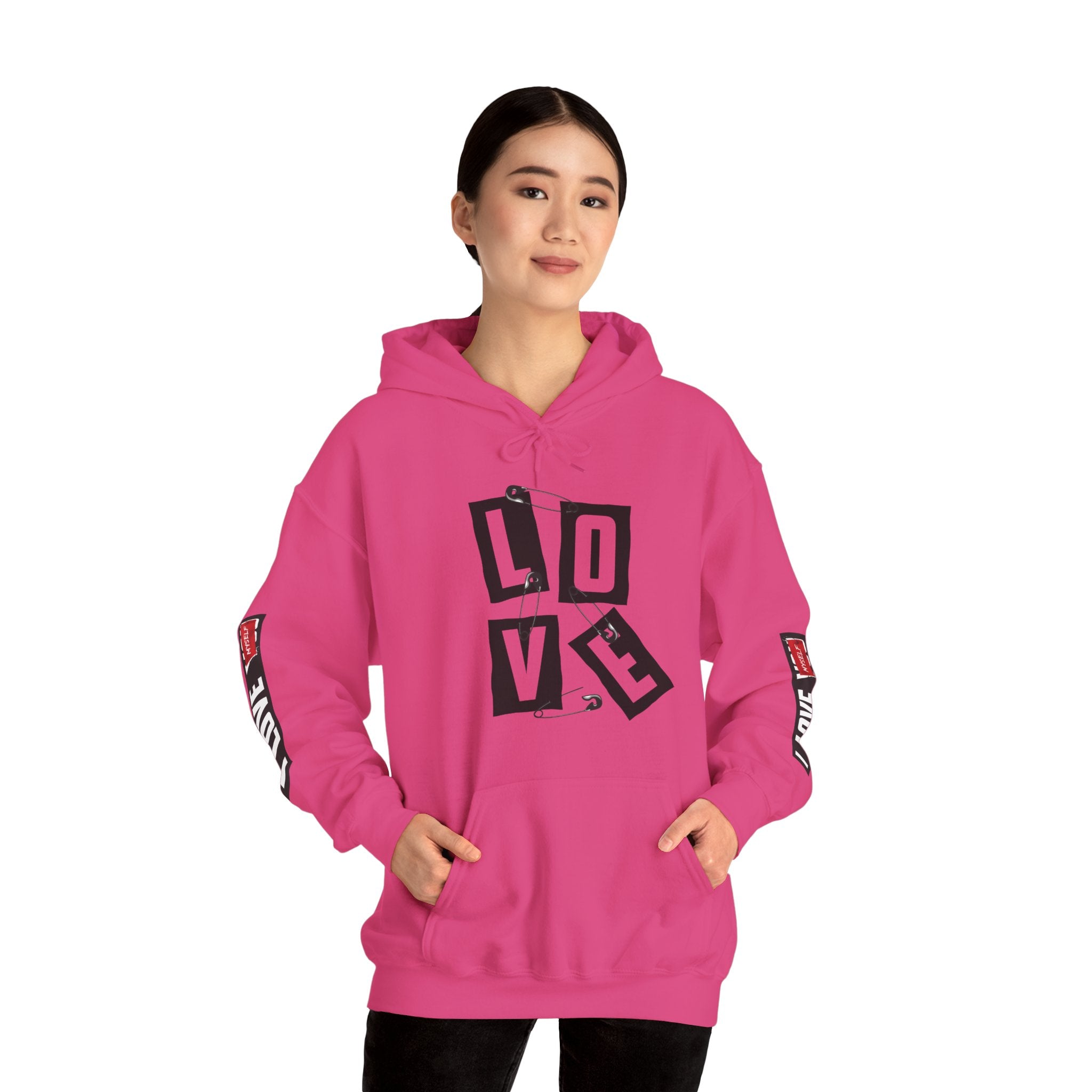 Love Graphic Unisex Hoodie - Shhh Lips Back Print, Sleeve Love Accents