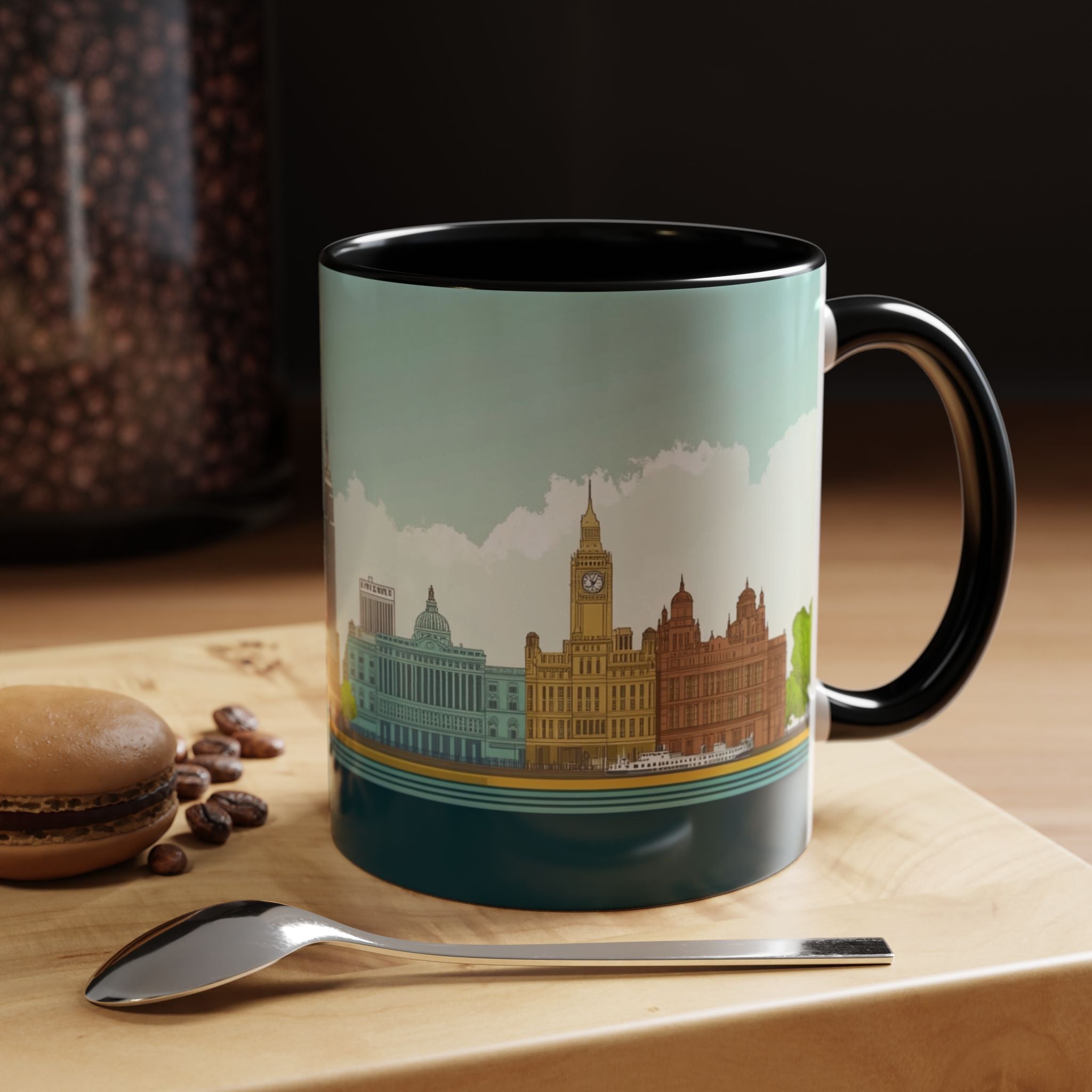 Dawn City Skyline Ceramic Coffee Mug — Illustrated Urban Landmark Accent Mug (11oz)